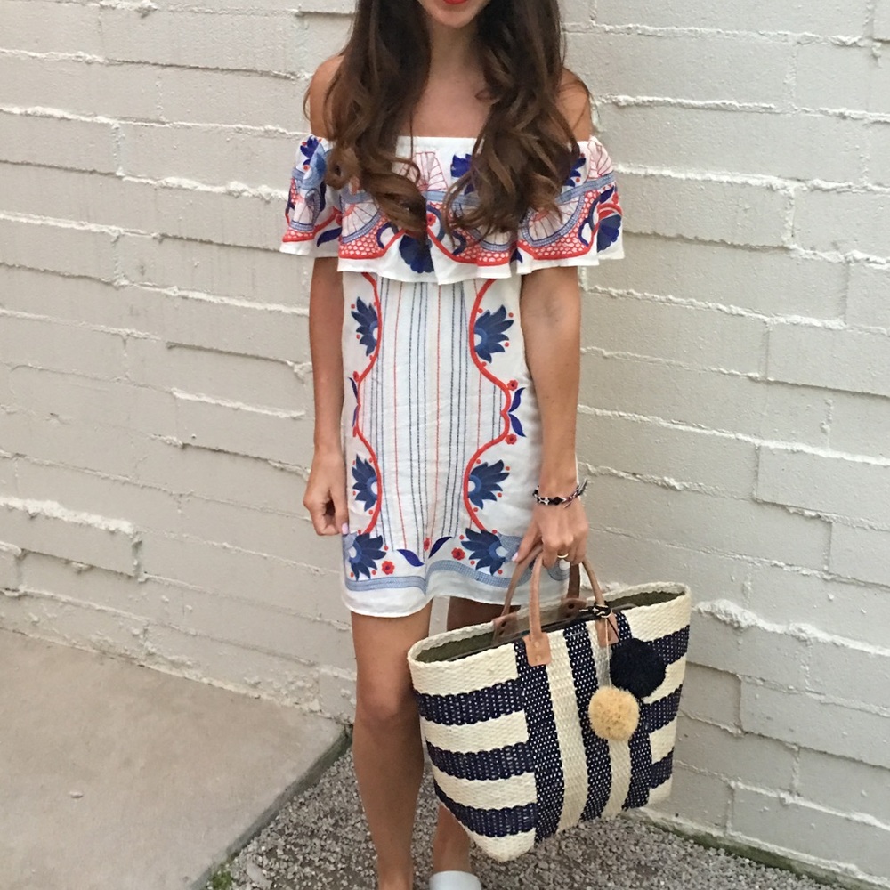 Red Carter Tropical off-the-shoulder dress